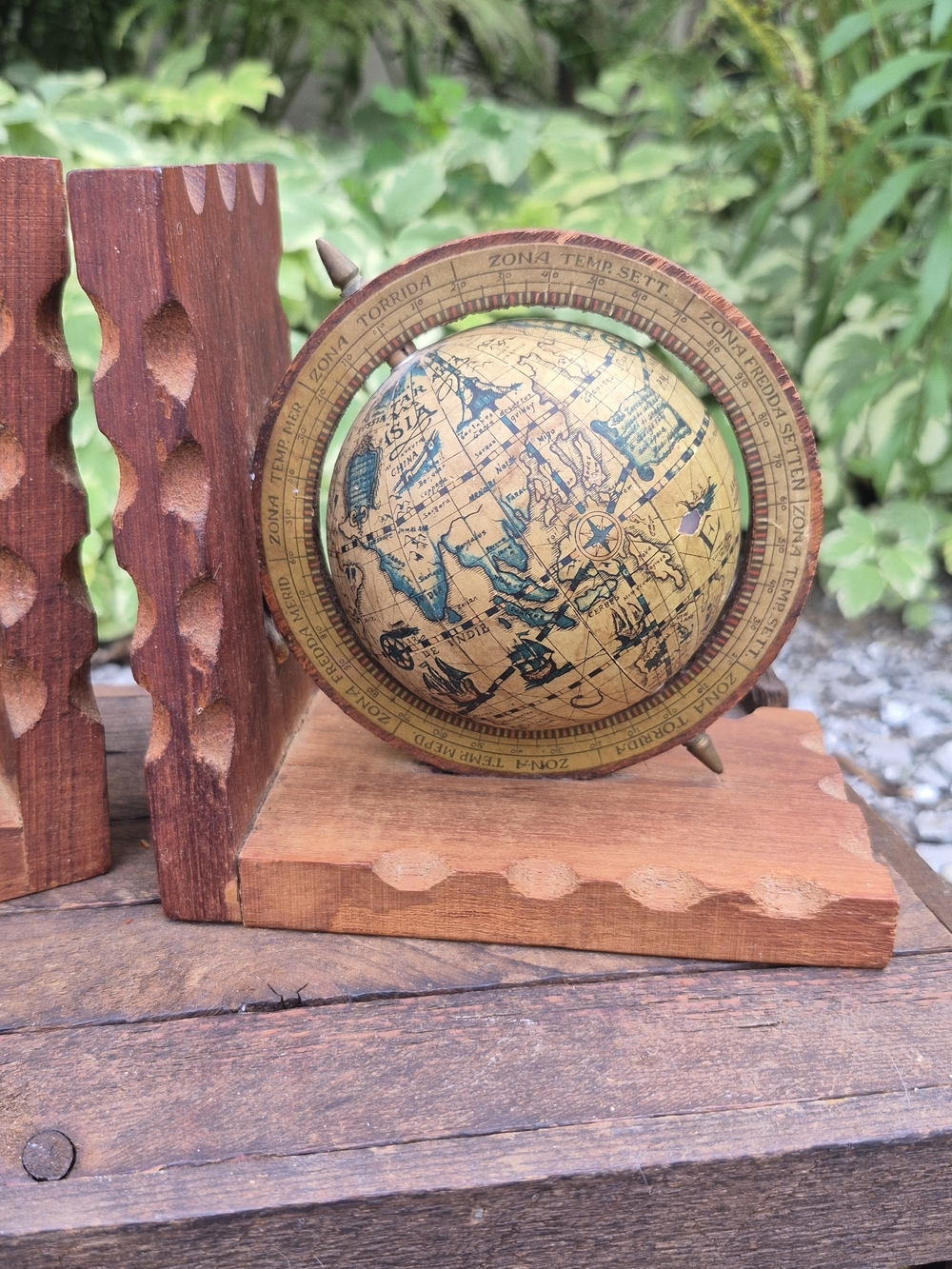 Vintage 70s Mid Century Old World Rotating Globe Bookends Set